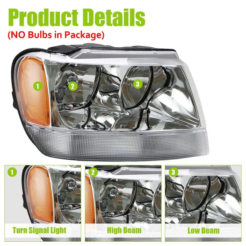 Headlight Pair Left/Right for 1999-2004 Jeep Grand Cherokee