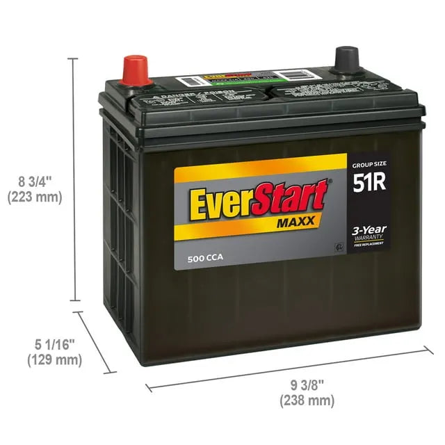 EverStart Maxx Lead Acid Automotive Battery, Group Size 51R 12 Volt 500 CCA