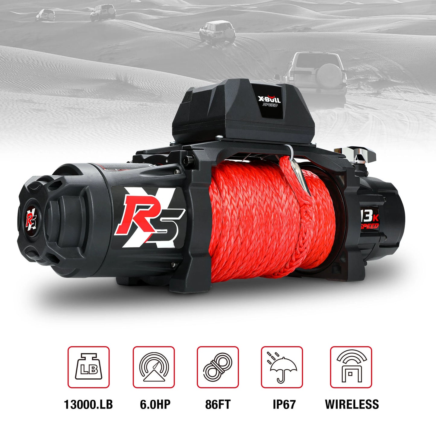 X-BULL 13000 LBS 12V Electric Winch XRS Speed with Wireless Remote and Synthetic Rope for UTVs/SUVs Jeep Towing Truck 4WD